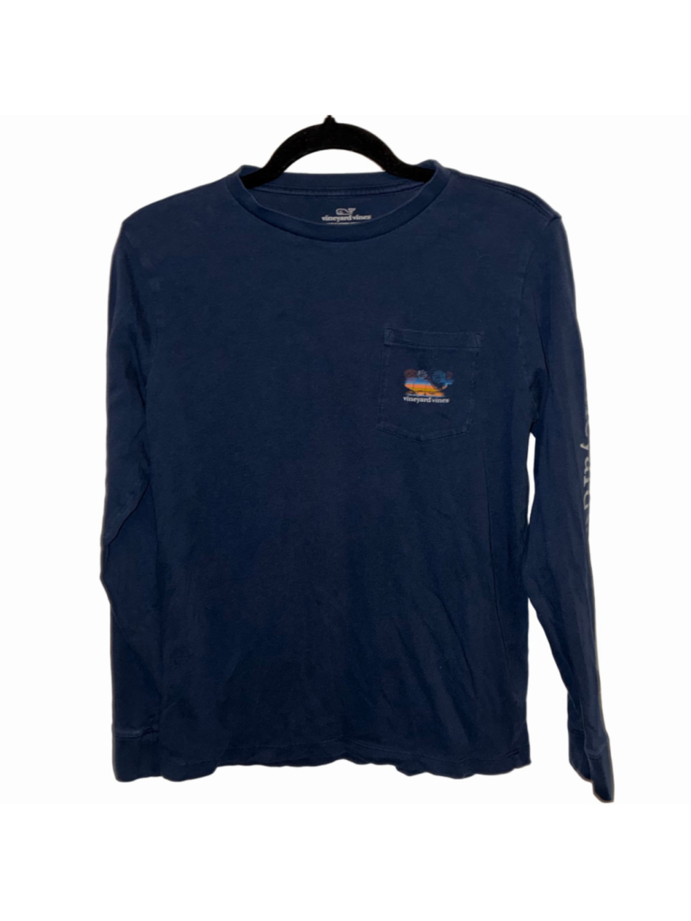 Boy’s Vineyard Vines Long Sleeve Tee Navy Size L Fireworks Graphic